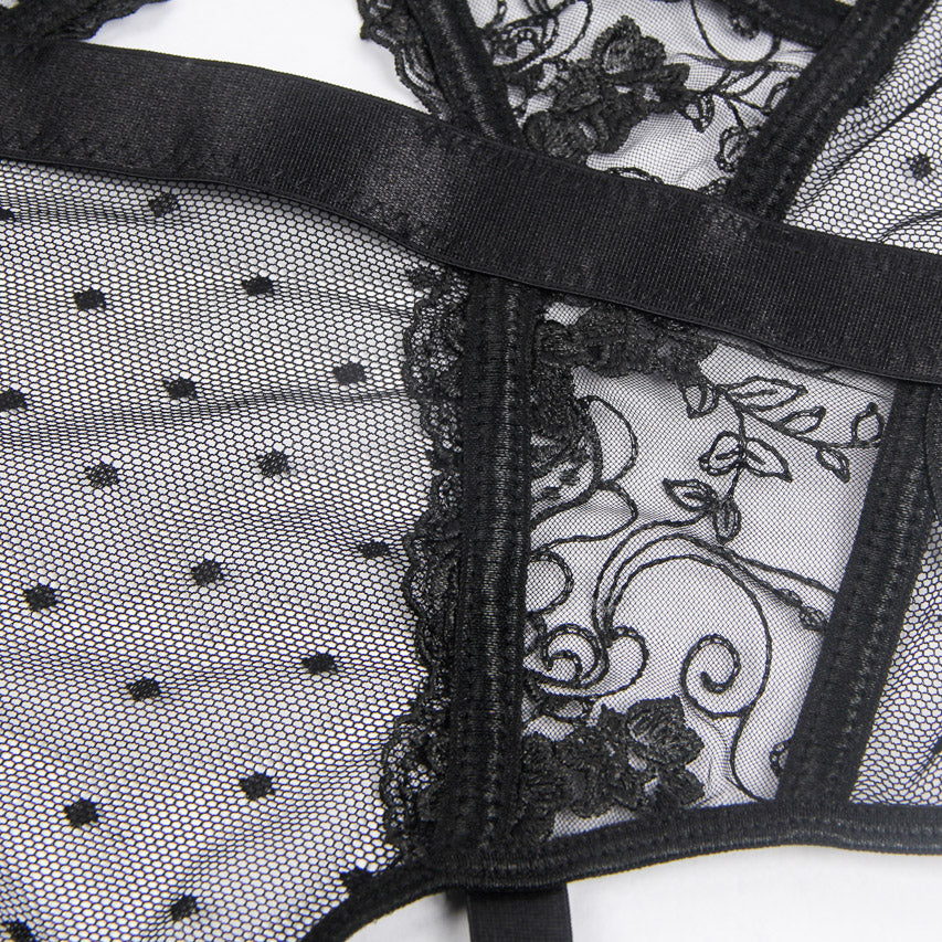 Embroidered Lace Cut Lingerie Teddy.