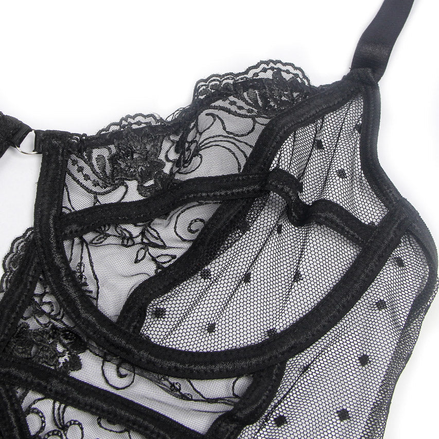 Embroidered Lace Cut Lingerie Teddy.