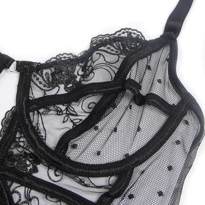 Embroidered Lace Cut Lingerie Teddy.