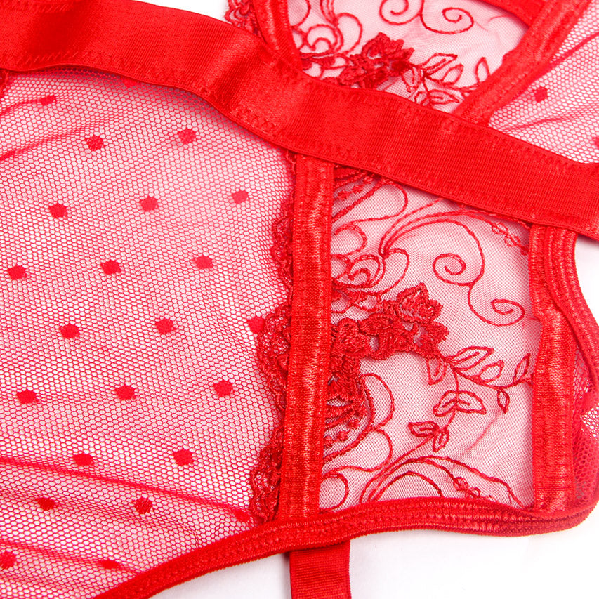 Embroidered Lace Cut Lingerie Teddy.