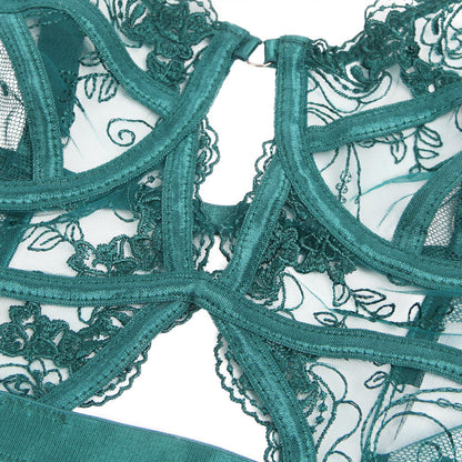 Embroidered Lace Hollow Cut Teddy Lingerie