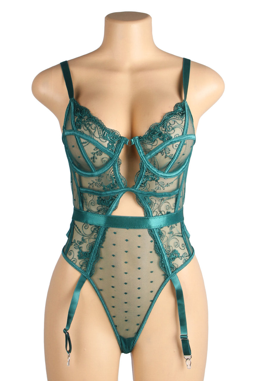 Embroidered Lace Cut Lingerie Teddy.
