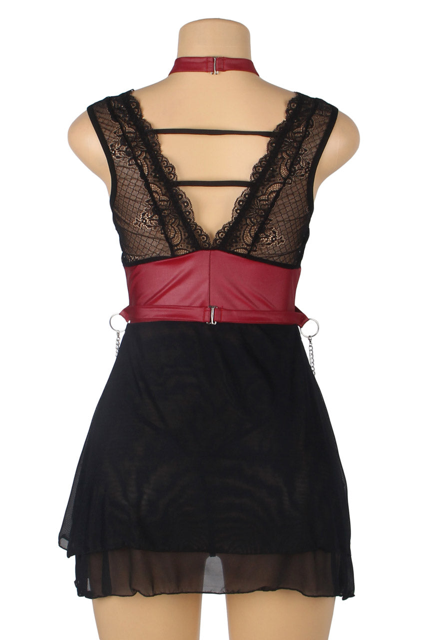 Black Mesh and Leather Chemise.