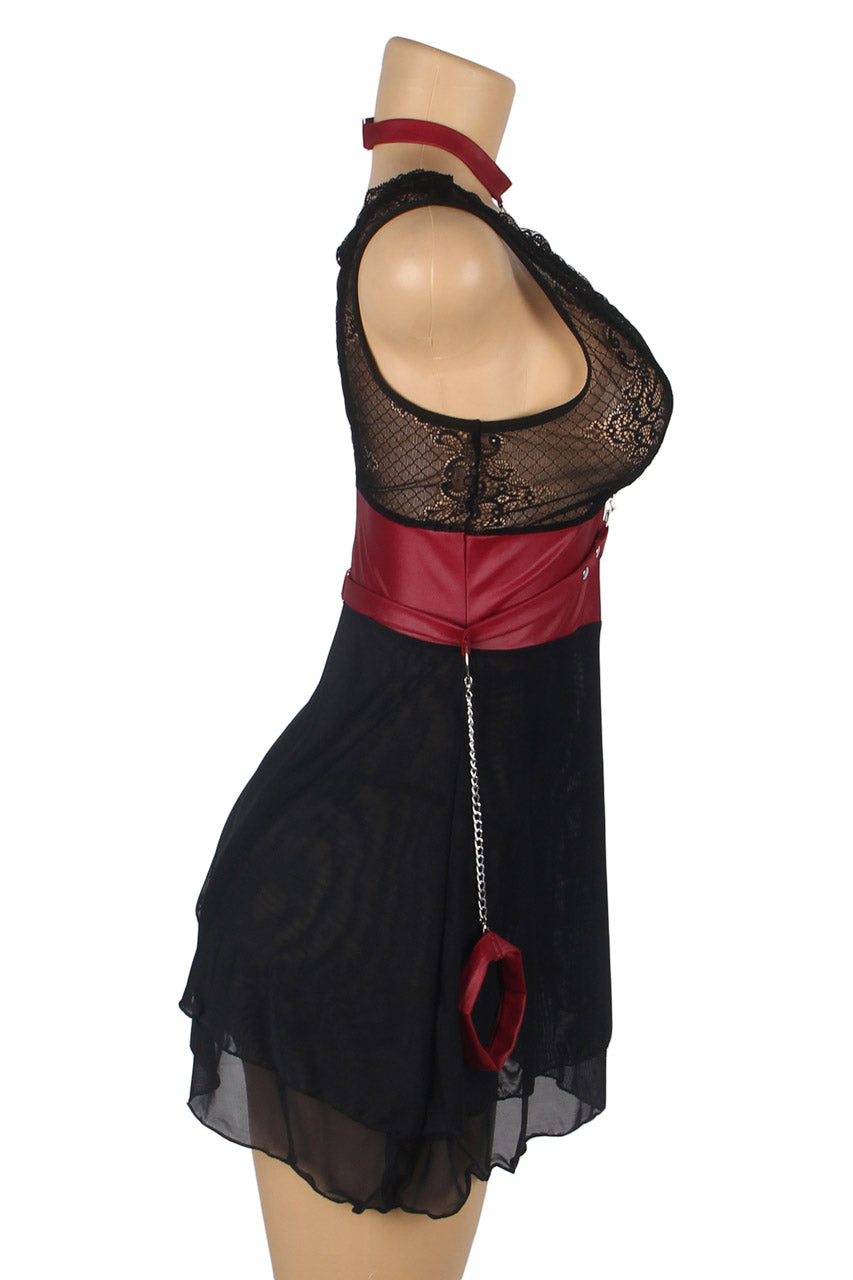 Black Mesh and Leather Chemise.