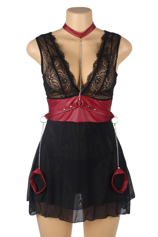 Black Mesh and Leather Chemise.