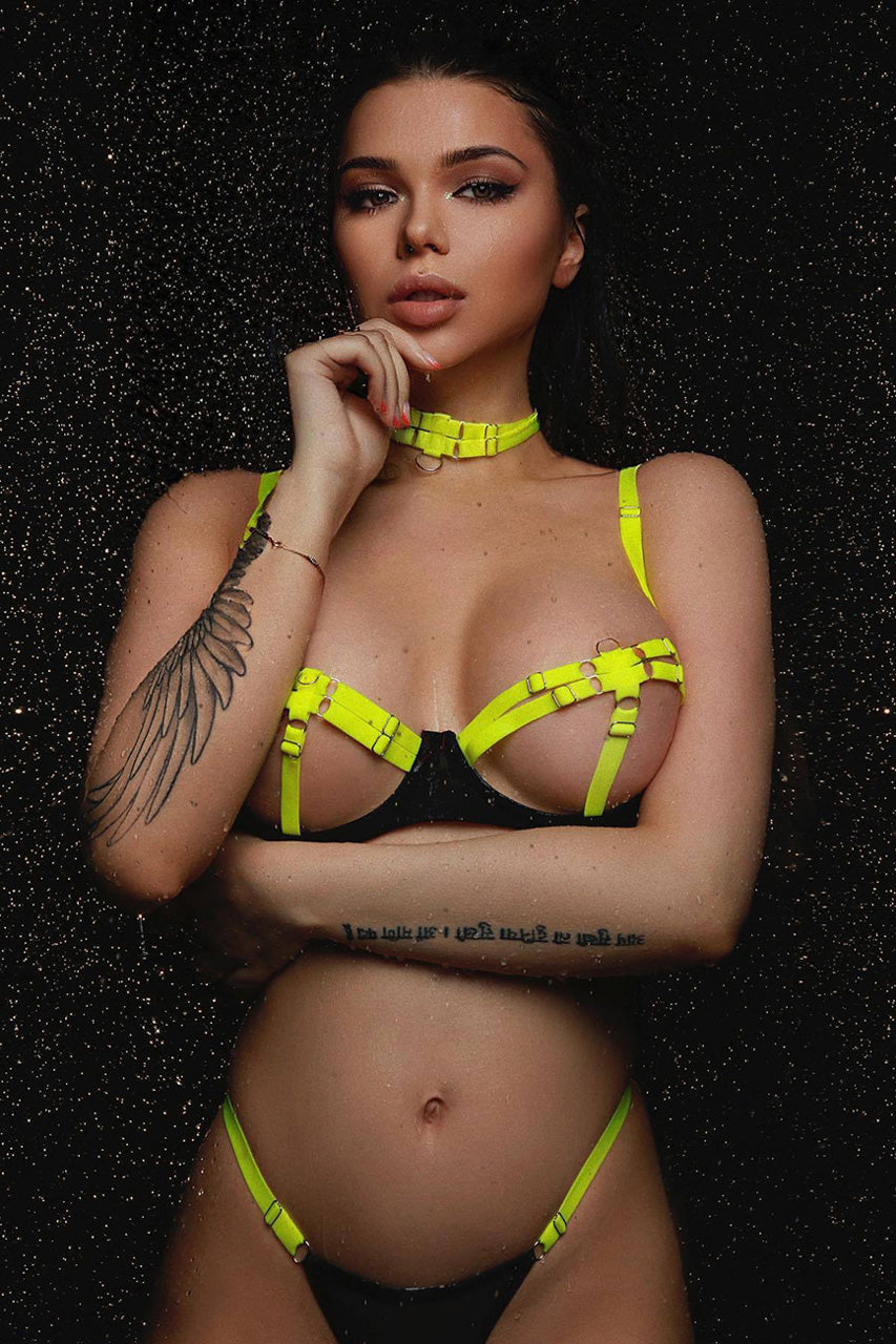 Plus Size Neon Open Cup Bra Set.