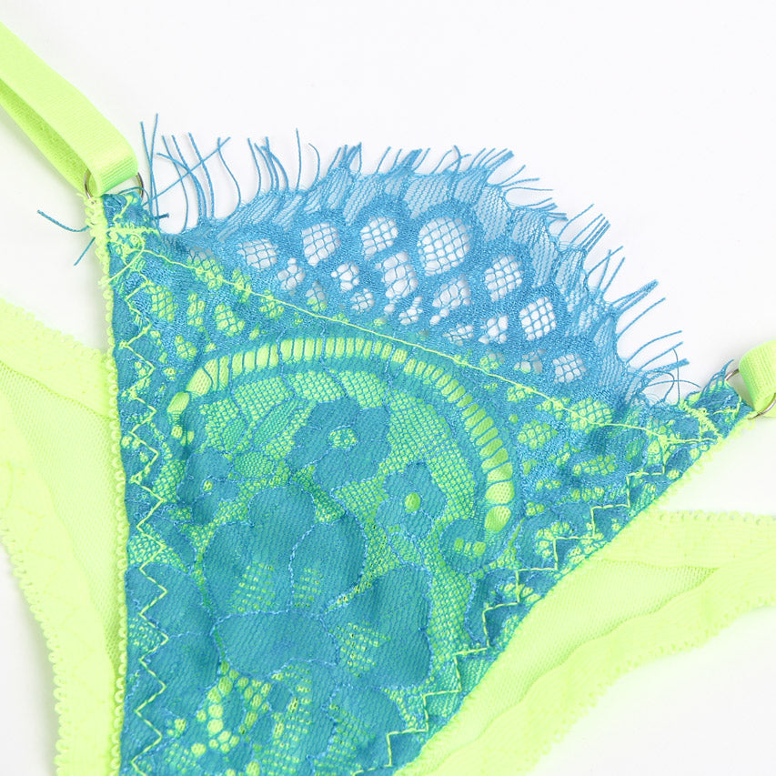 Neon Lace Bra Lingerie Set.