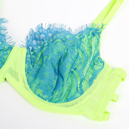 Neon Lace Bra Lingerie Set.