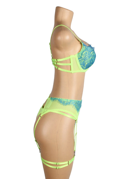 Neon Lace Bra Lingerie Set.