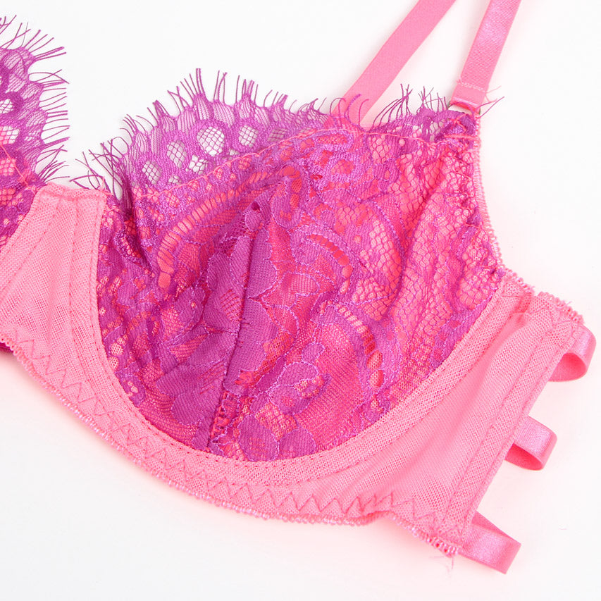 Neon Lace Bra Lingerie Set.