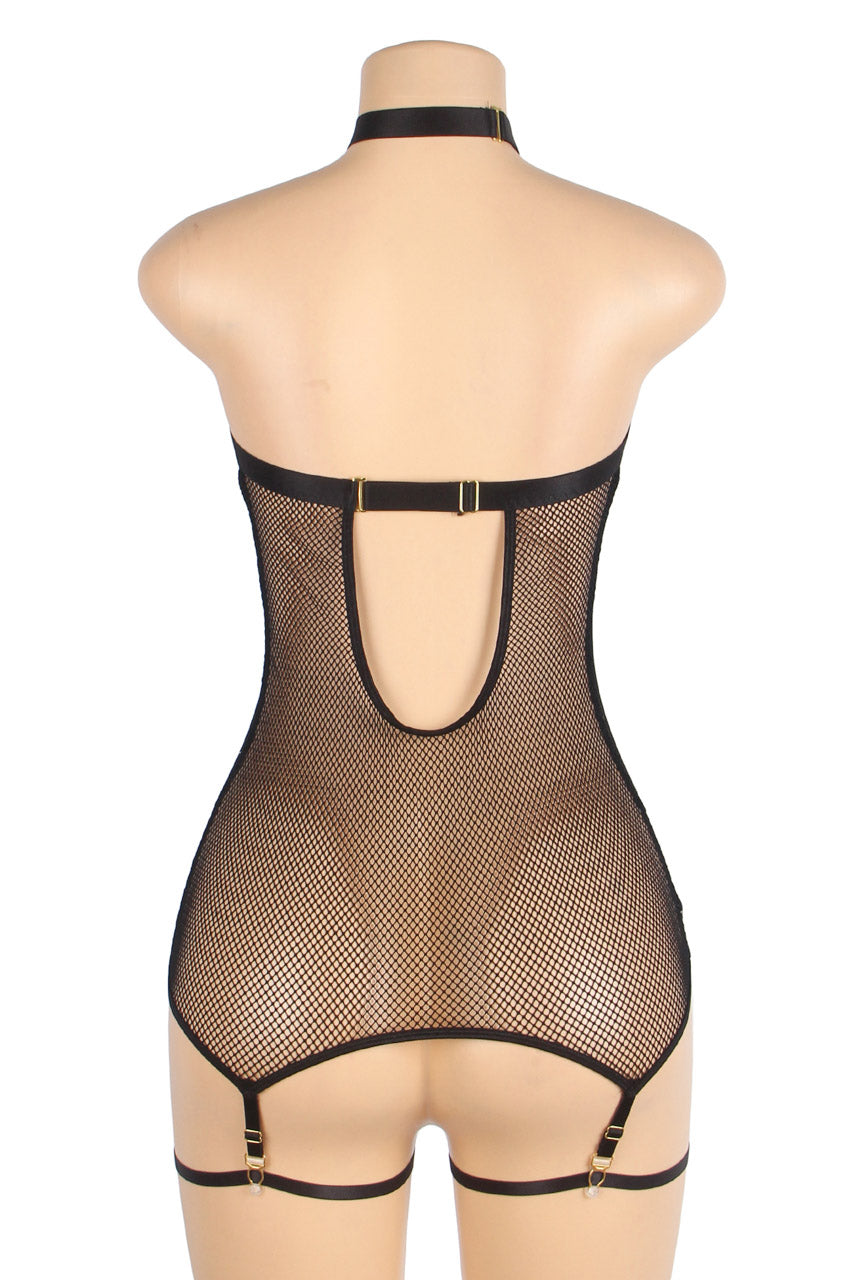 Faux Leather Deep V Lingerie Chemise.