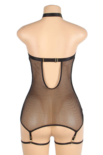 Faux Leather Deep V Lingerie Chemise.
