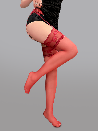 Lace Waist Garter Tights.