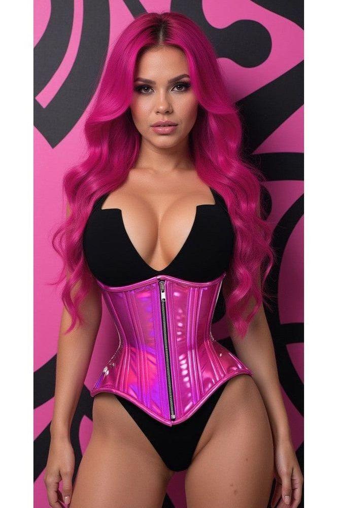 Top Drawer Fuchsia Holo Double Steel Boned Underbust Waist Cincher Corset