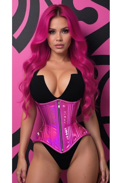 Top Drawer Fuchsia Holo Double Steel Boned Underbust Waist Cincher Corset