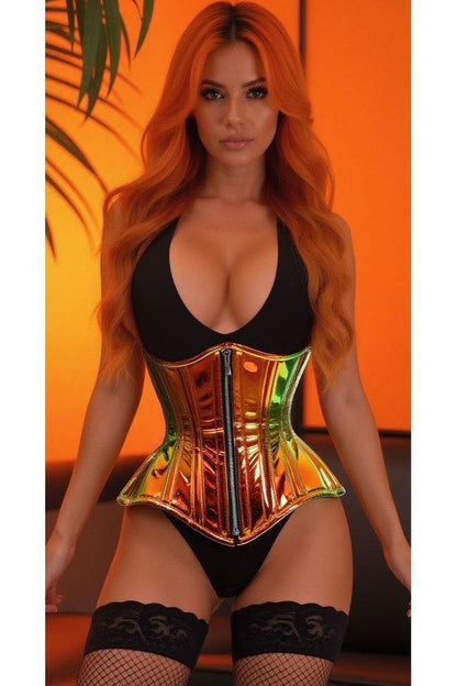 Top Drawer Orange/Gold Sunset Holo Double Steel Boned Underbust Waist Cincher Corset