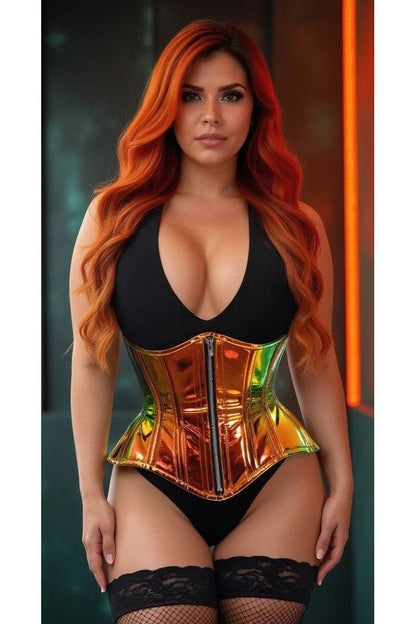 Top Drawer Orange/Gold Sunset Holo Double Steel Boned Underbust Waist Cincher Corset