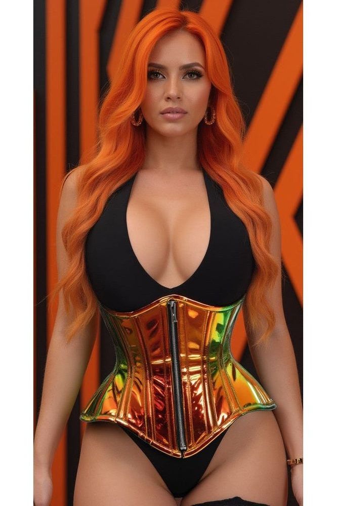 Top Drawer Orange/Gold Sunset Holo Double Steel Boned Underbust Waist Cincher Corset