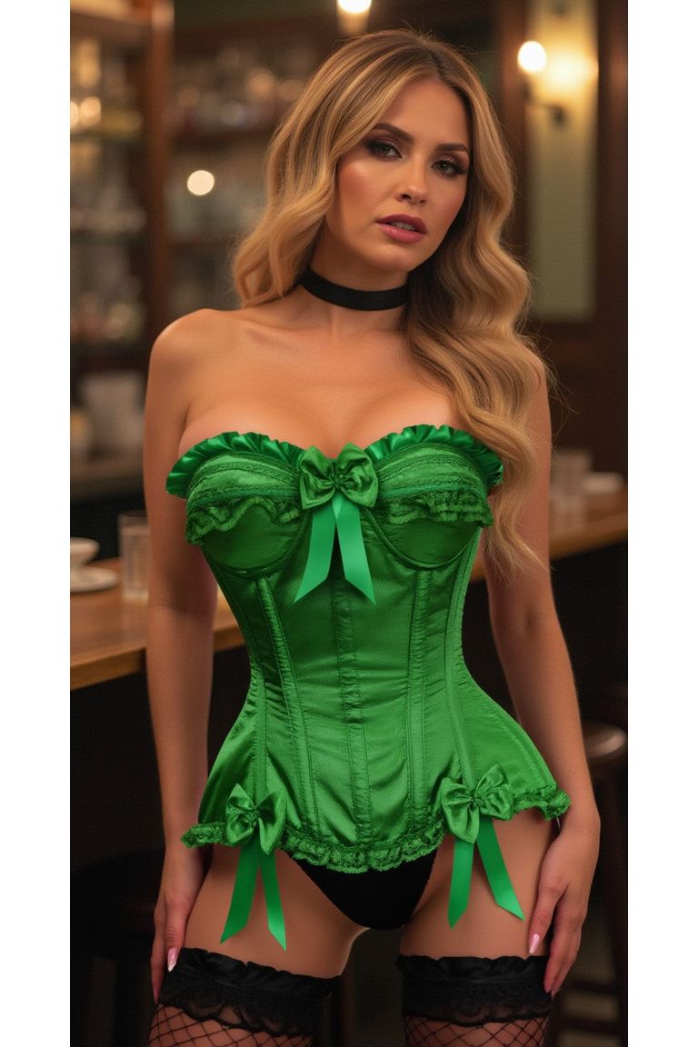 Top Drawer Green Satin Steel Boned Burlesque Corset.