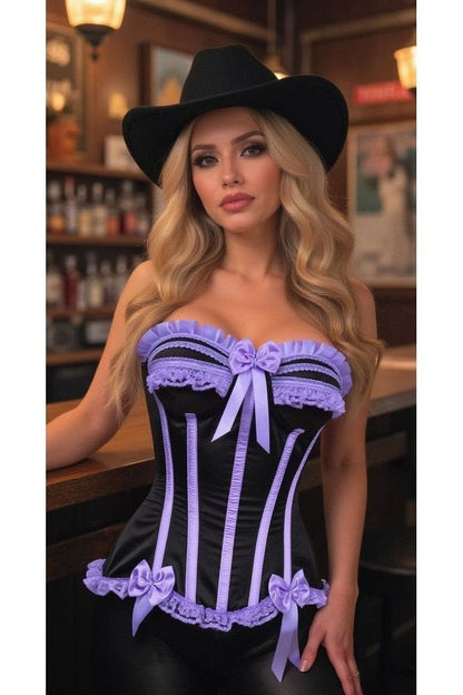 Top Drawer Black/Lavender Satin Steel Boned Burlesque Corset
