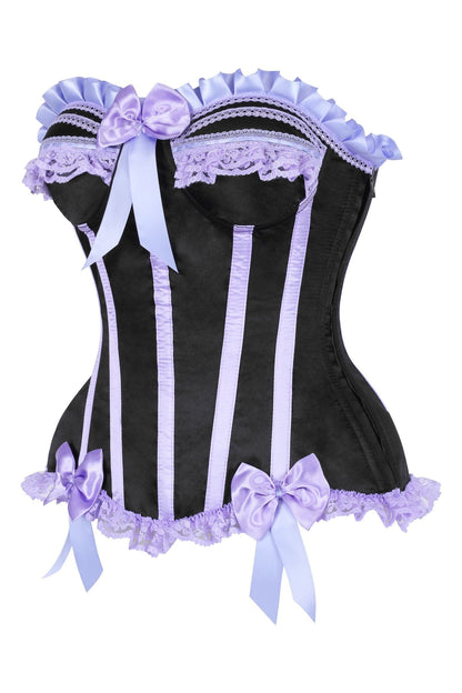 Top Drawer 2 PC Purple/Black Striped Burlesque Steel Boned Corset & Bloomer Set