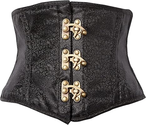 Top Drawer Black Brocade Steel Boned Mini Cincher w/Clasps