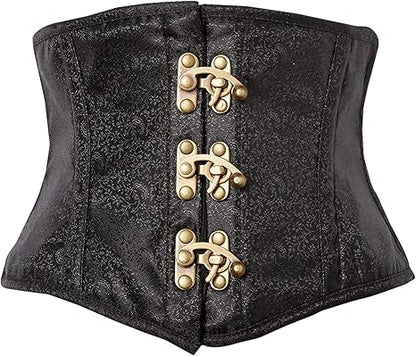 Top Drawer Black Brocade Steel Boned Mini Cincher w/Clasps