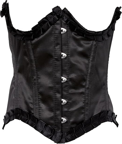 Top Drawer Black Satin Steel Boned Underwire Curvy Cut Waist Cincher Corset