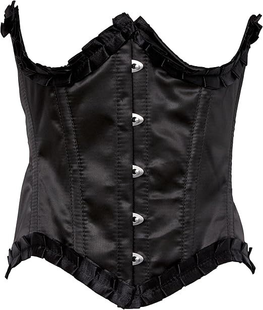 Top Drawer Black Satin Steel Boned Underwire Curvy Cut Waist Cincher Corset