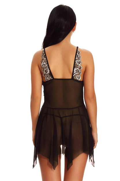 Mesh and Contrast Lace Babydoll.