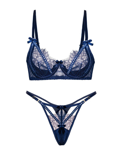 Midnight Sapphire Sparkle Lace Lingerie Set
