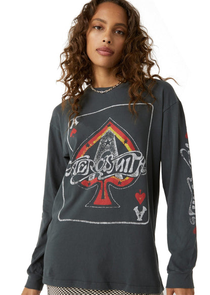 Aerosmith Ace Of Spades Oversized Long Sleeve Band Shirt by Daydreamer LA