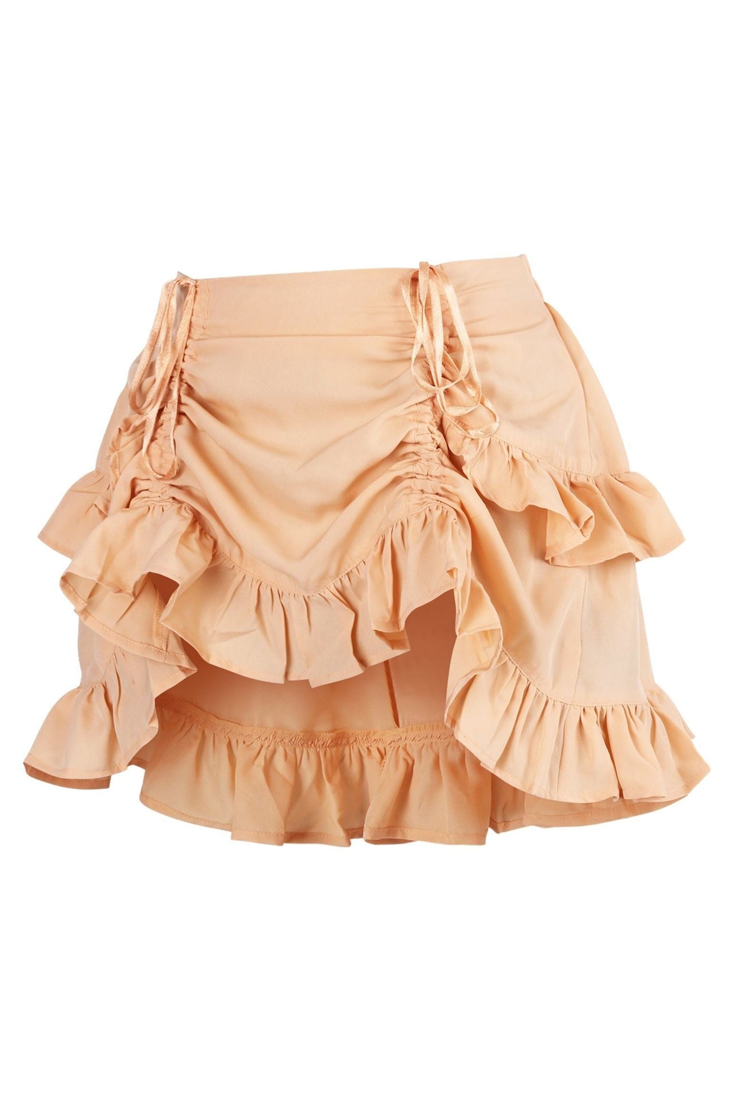 Beige Crepe Ruched Bustle Skirt.
