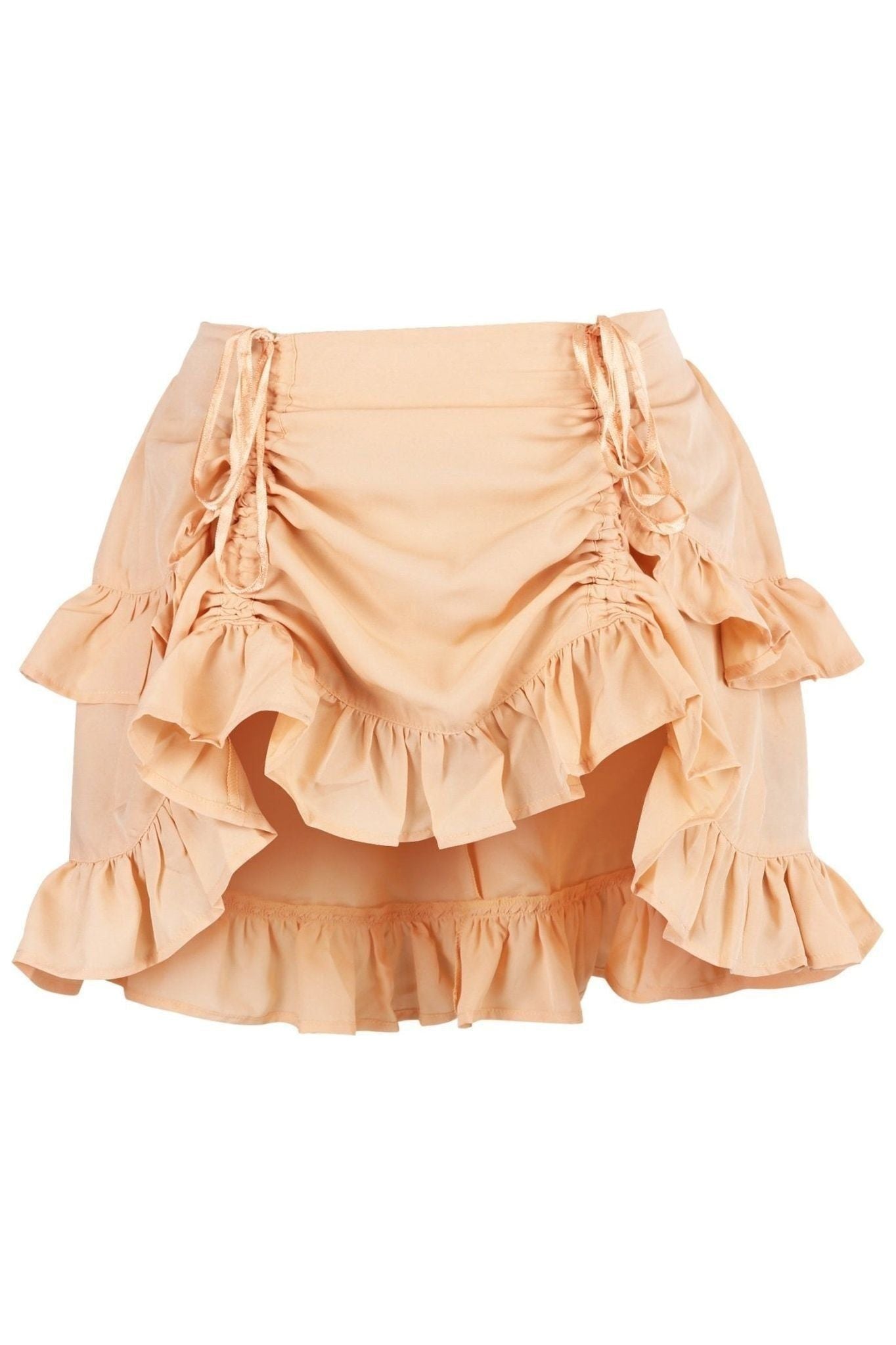 Beige Crepe Ruched Bustle Skirt.