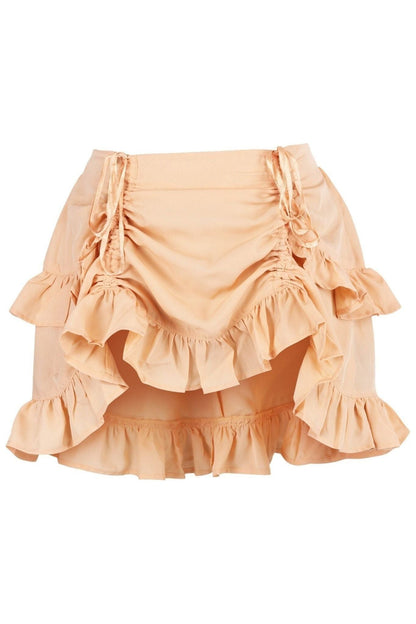 Beige Crepe Ruched Bustle Skirt.