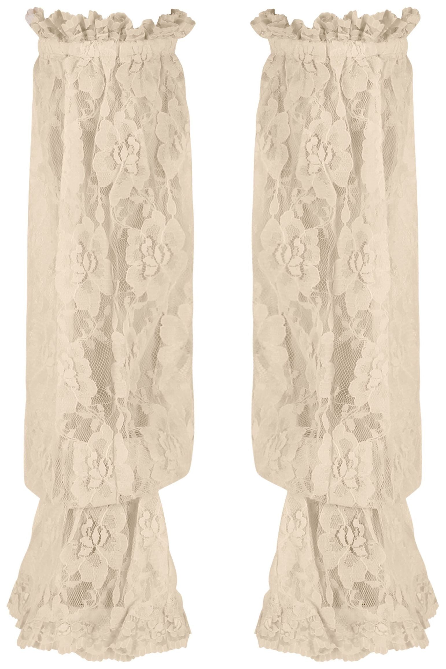 Beige Sheer Lace Smocked Sleeves.