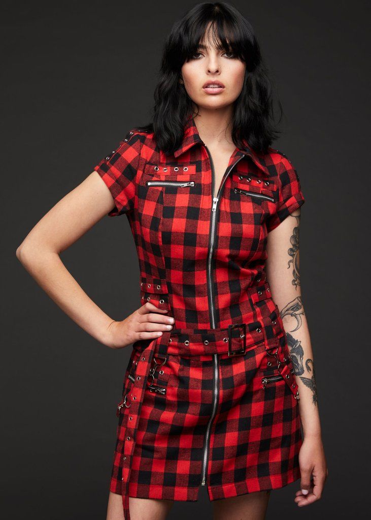 Black and Red Checkered Goth Dress - Unspoken Fashion