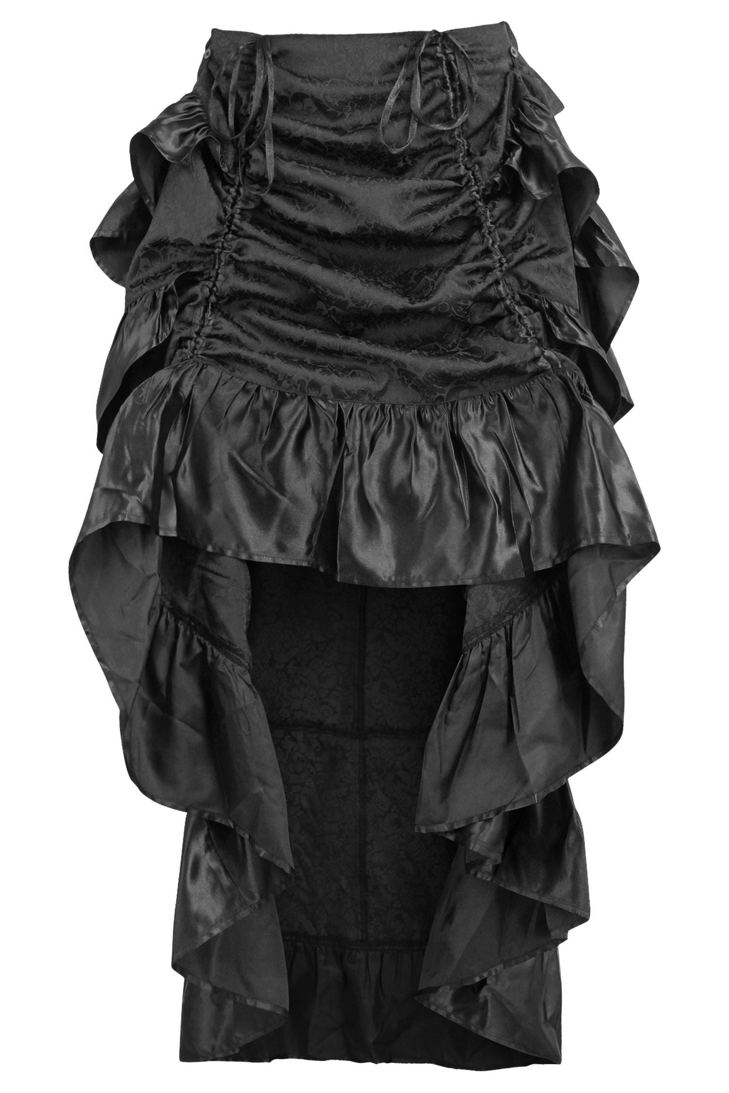 Black Brocade Adjustable High Low Bustle Skirt.