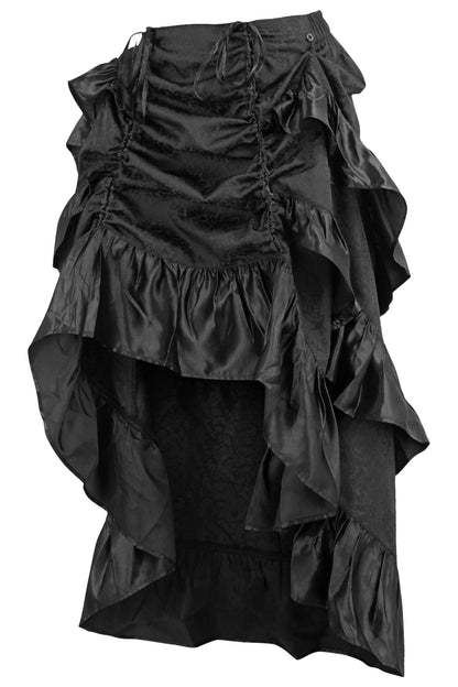 Black Brocade Adjustable High Low Bustle Skirt.
