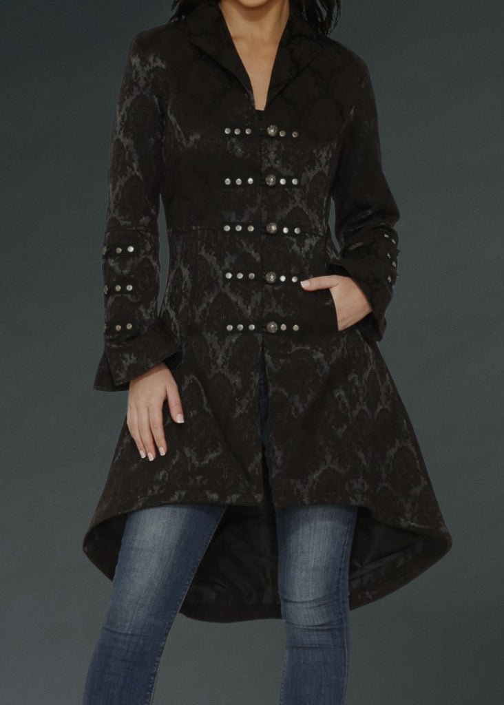 Black Brocade Gothic Pirate Coat - Unspoken Fashion
