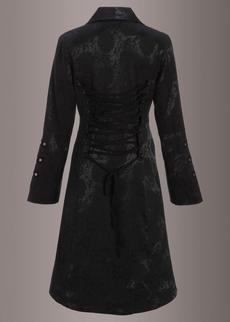Black Brocade Gothic Pirate Coat - Unspoken Fashion