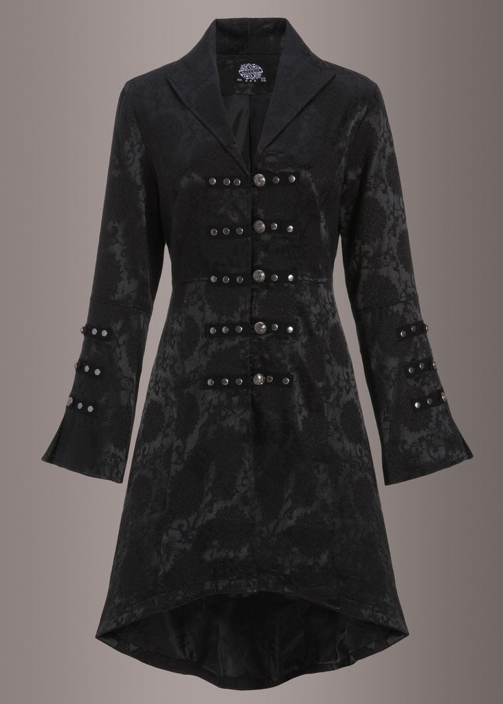 Black Brocade Gothic Pirate Coat - Unspoken Fashion