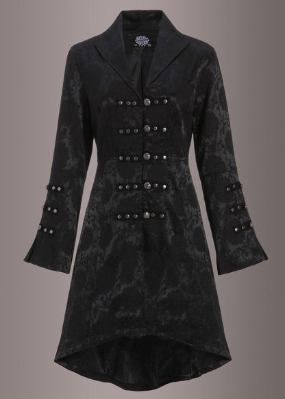 Black Brocade Gothic Pirate Coat - Unspoken Fashion