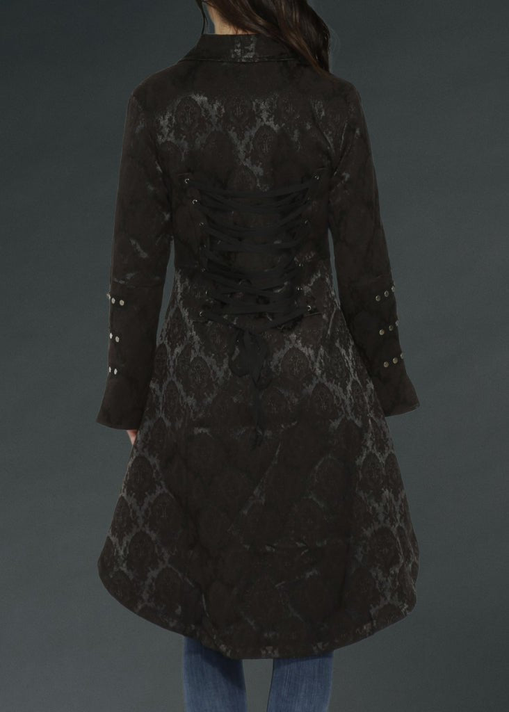 Black Brocade Gothic Pirate Coat - Unspoken Fashion