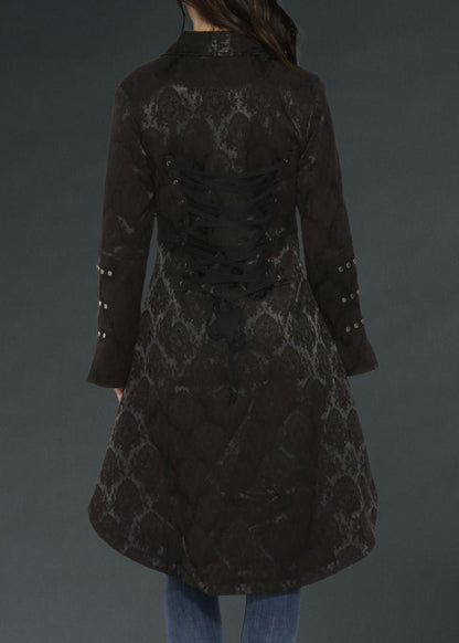 Black Brocade Gothic Pirate Coat - Unspoken Fashion