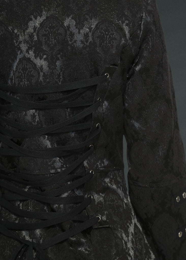 Black Brocade Gothic Pirate Coat - Unspoken Fashion