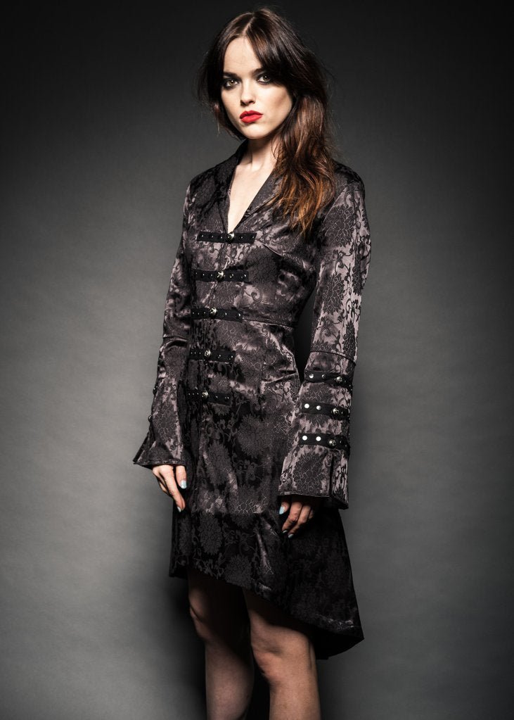 Black Brocade Gothic Pirate Coat - Unspoken Fashion