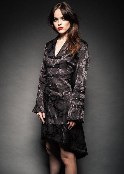 Black Brocade Gothic Pirate Coat - Unspoken Fashion