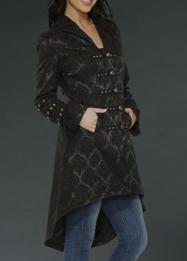 Black Brocade Gothic Pirate Coat - Unspoken Fashion