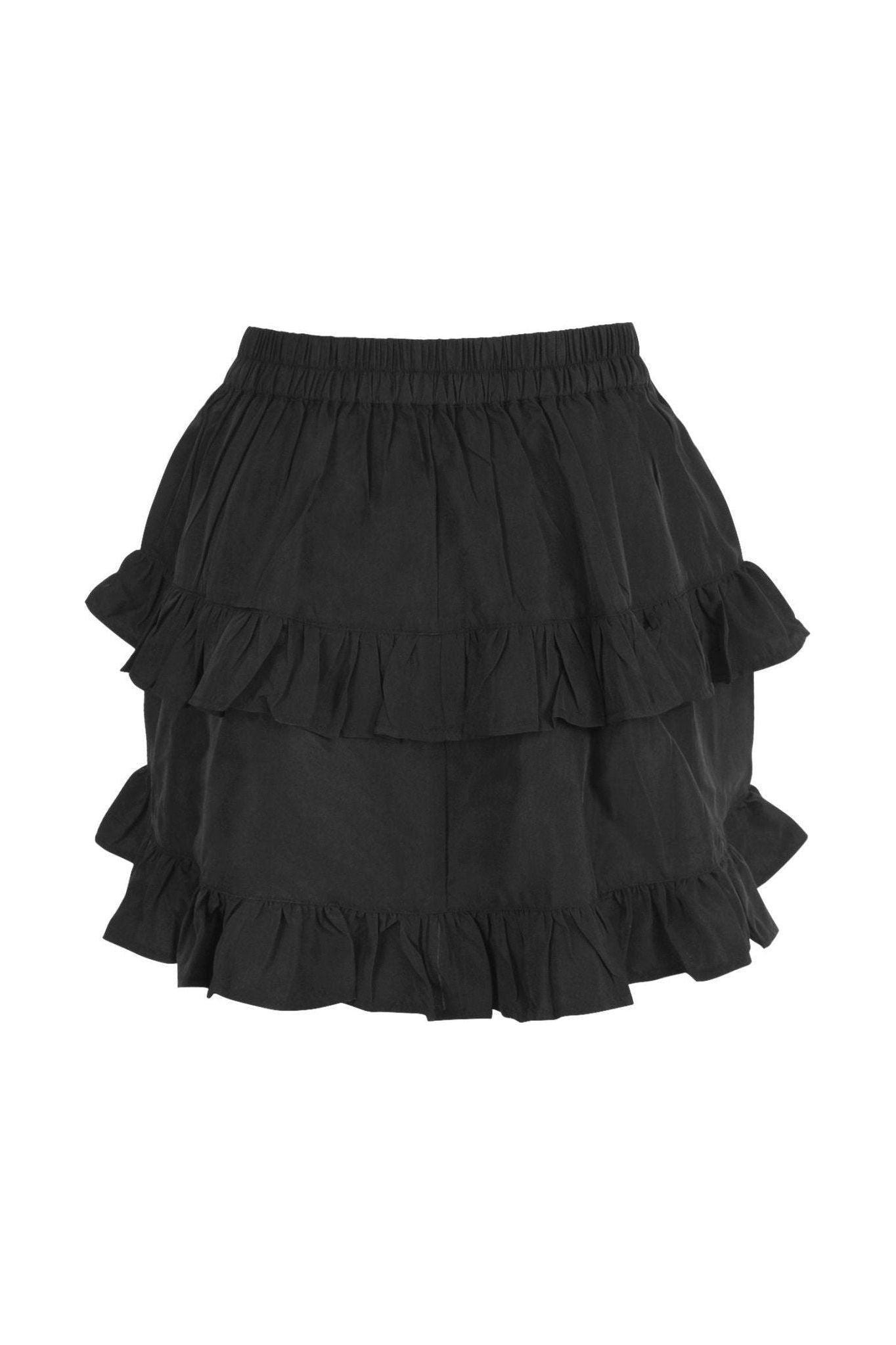 Black Crepe Ruched Bustle Skirt.